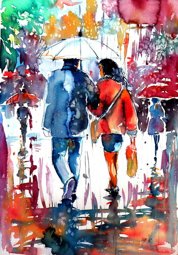 Walking in the rain di Anna Brigitta Kovacs, Pittura in vendita su Singulart