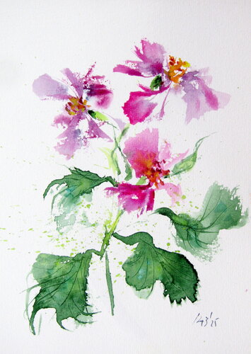 Pink florals V van Anna Brigitta Kovacs, Schilderij te koop op Singulart