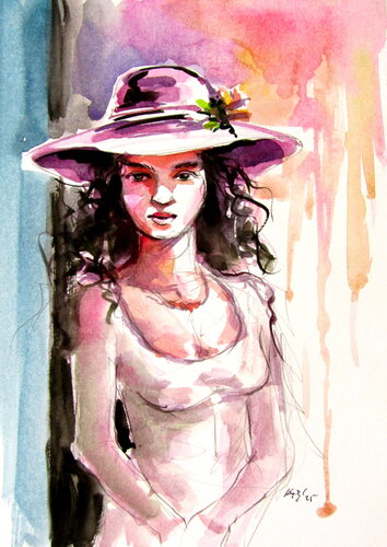 Girl with hat II par Anna Brigitta Kovacs, Peinture en vente sur Singulart
