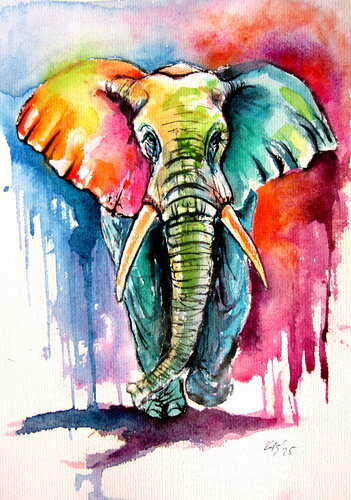 Colorful elephant VII di Anna Brigitta Kovacs, Pittura in vendita su Singulart