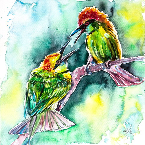 Colorful birds 14 par Anna Brigitta Kovacs, Peinture en vente sur Singulart