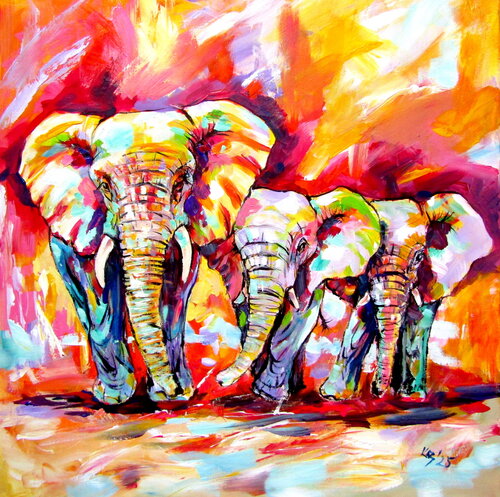 Walking majestic elephants van Anna Brigitta Kovacs, Schilderij te koop op Singulart