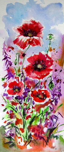 Field with poppies van Anna Brigitta Kovacs, Schilderij te koop op Singulart