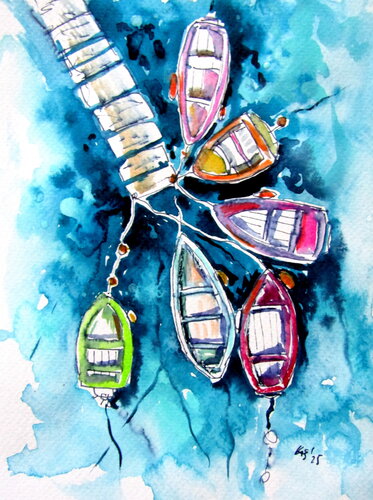 Boats III von Anna Brigitta Kovacs, Malerei kaufen auf Singulart