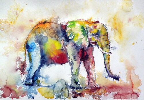 Colorful elephant walking von Anna Brigitta Kovacs, Malerei kaufen auf Singulart
