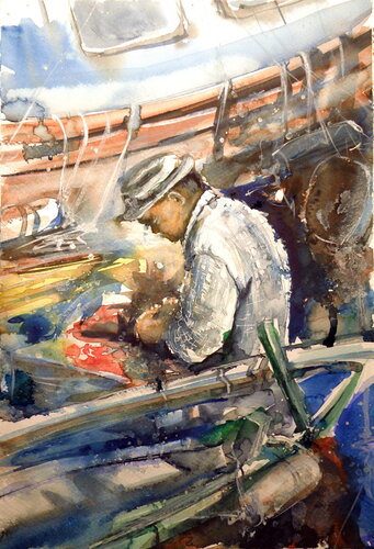 Old fisherman van Anna Brigitta Kovacs, Schilderij te koop op Singulart
