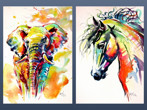 Colorful animals collection von Anna Brigitta Kovacs, Malerei kaufen auf Singulart
