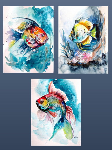 Fish collection von Anna Brigitta Kovacs, Malerei kaufen auf Singulart