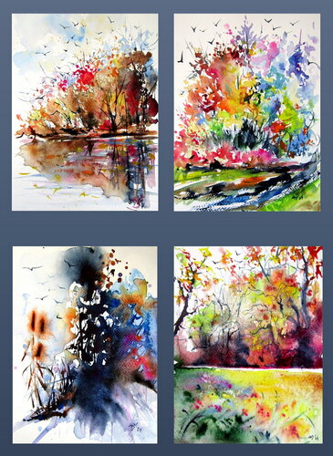Fall with birds collection von Anna Brigitta Kovacs, Malerei kaufen auf Singulart