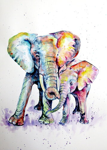 Elephants di Anna Brigitta Kovacs, Pittura in vendita su Singulart
