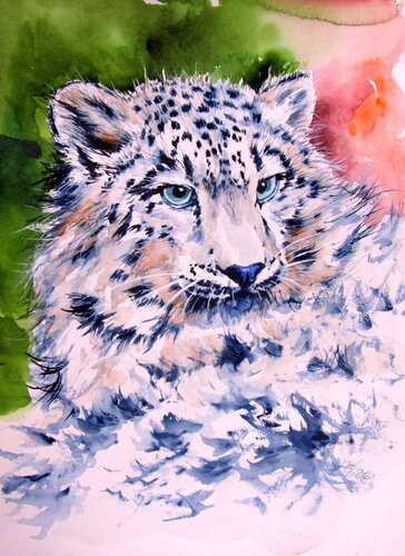 Snow leopard cub par Anna Brigitta Kovacs, Peinture en vente sur Singulart