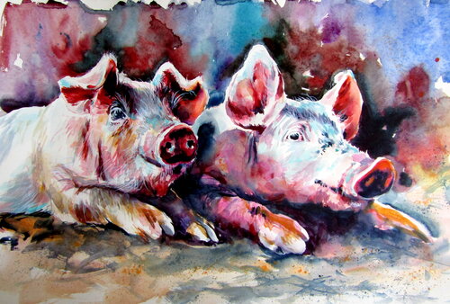 Piglets de Anna Brigitta Kovacs, Pintura a la venta en Singulart