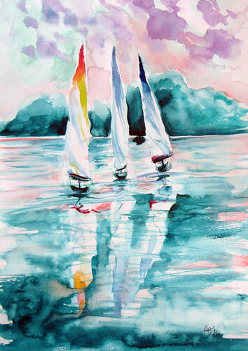 Sailboats on Balaton II di Anna Brigitta Kovacs, Pittura in vendita su Singulart