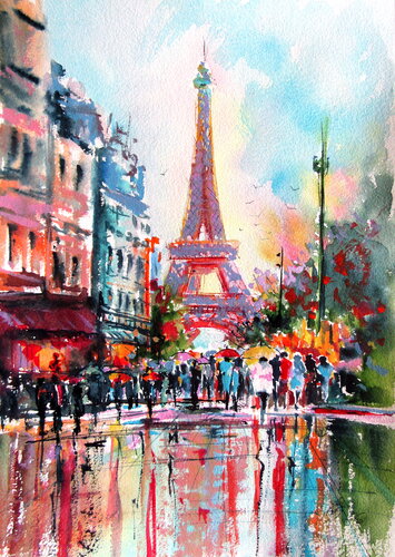 Rainy day on Paris by Anna Brigitta Kovacs, 絵画 for Sale on Singulart