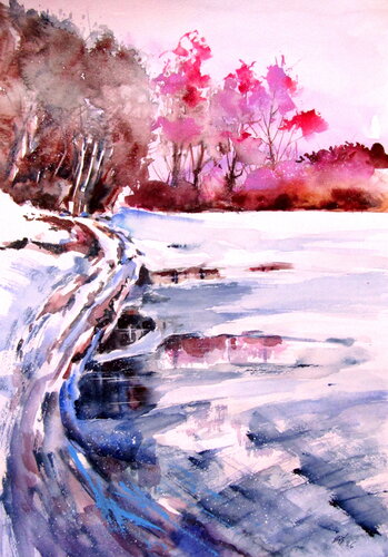Snowy landscape di Anna Brigitta Kovacs, Pittura in vendita su Singulart