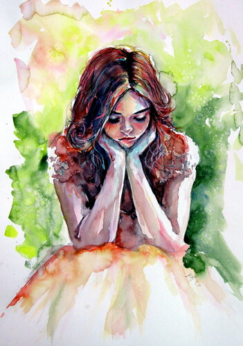 Thoughtful girl by Anna Brigitta Kovacs, Painting for Sale on Singulart