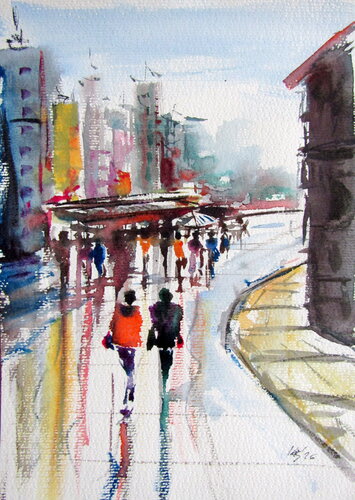 Urban street par Anna Brigitta Kovacs, Peinture en vente sur Singulart
