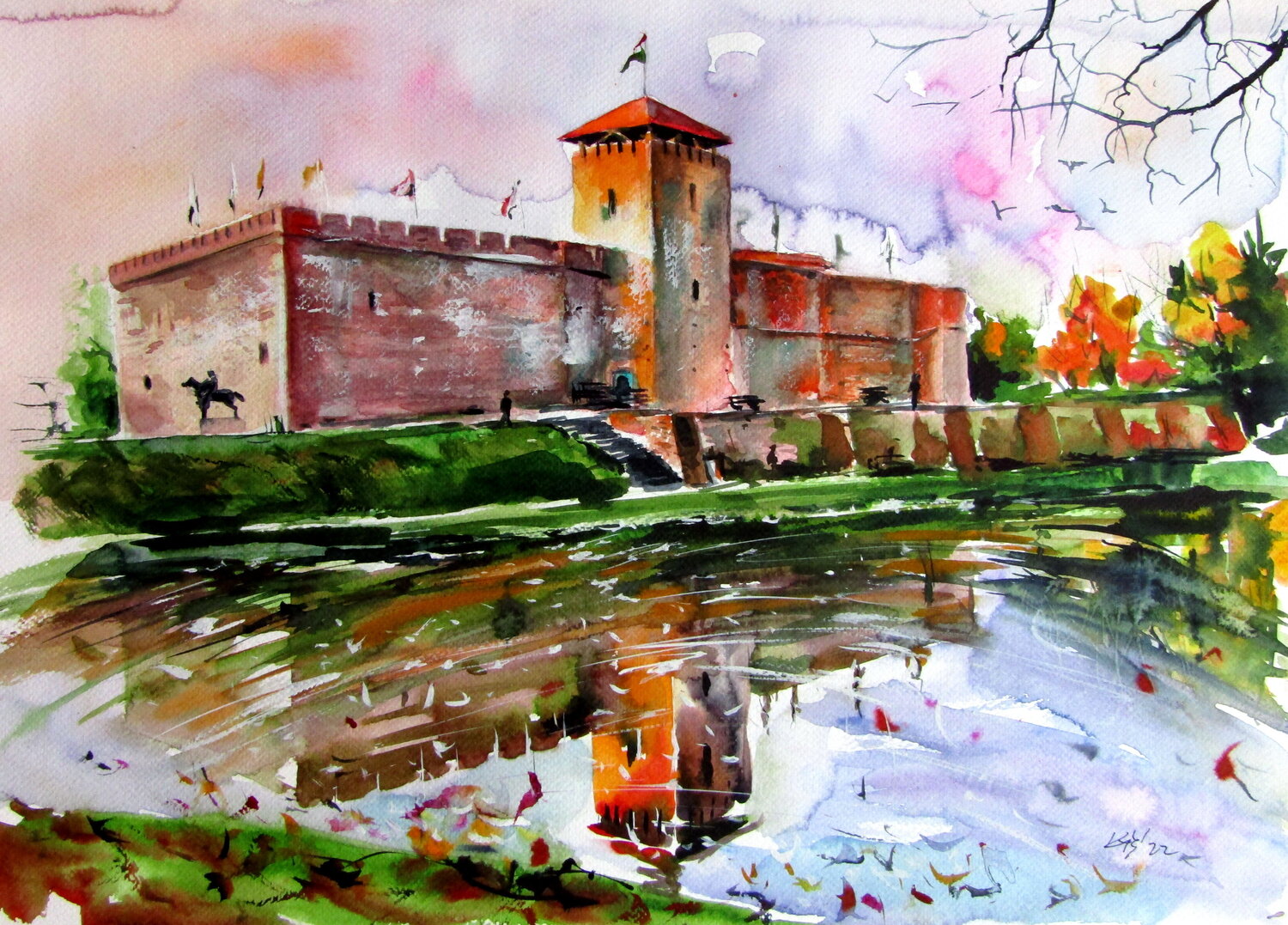 Castle of Gyula in Hungary Anna Brigitta Kovacs Originalgemälde zu verkaufen