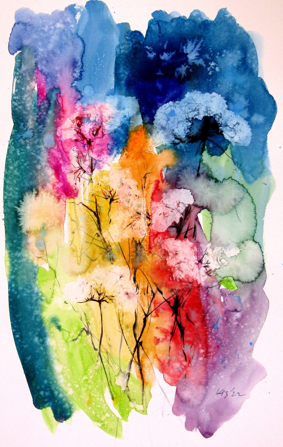 Landscape with wildflowers on the field IV Anna Brigitta Kovacs Dipinto originale in vendita