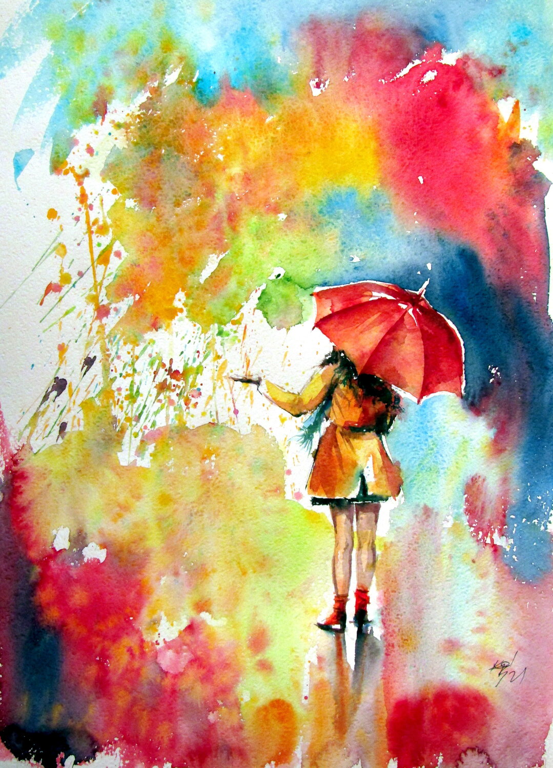 Colorful rain with a girl Anna Brigitta Kovacs