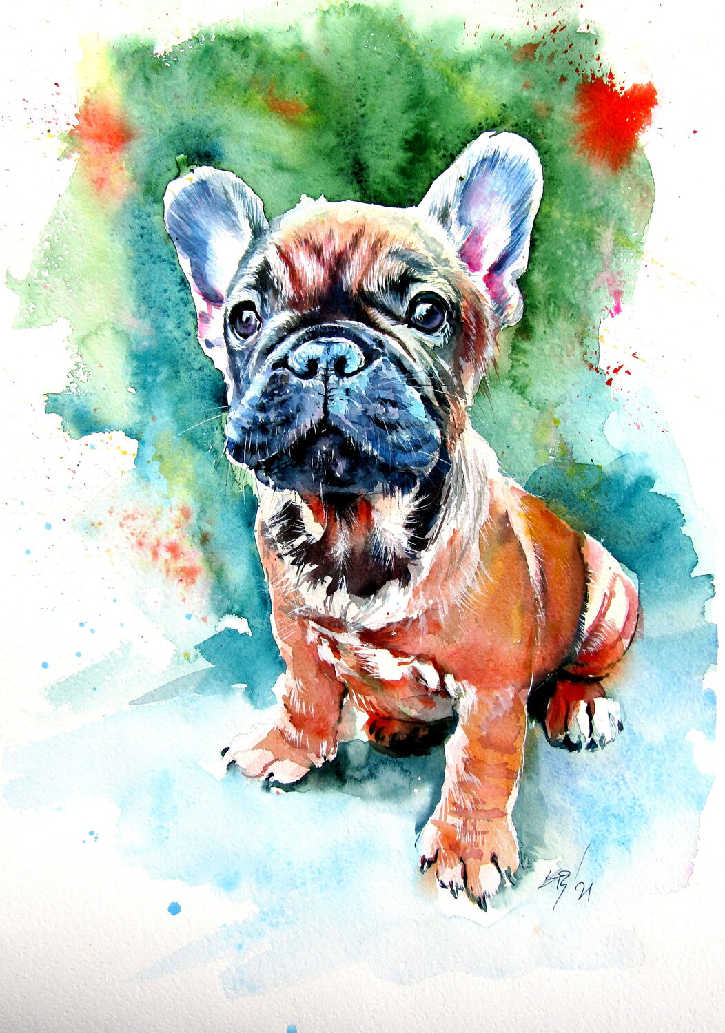 French bulldog puppy Anna Brigitta Kovacs Originalgemälde zu verkaufen