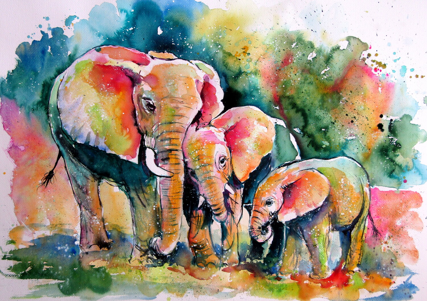 Elephant with babies III Anna Brigitta Kovacs