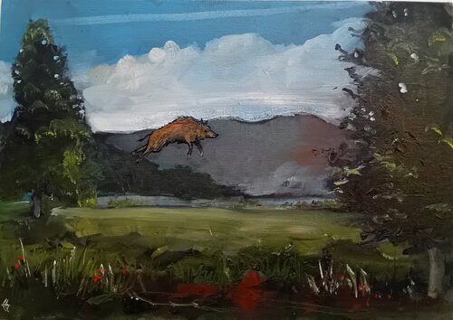 Bounding Boar par Enver Gürsev, Peinture en vente sur Singulart