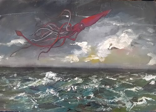 Giant F'ing Flying Squid von Enver Gürsev, Malerei kaufen auf Singulart
