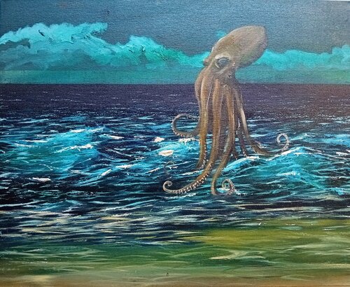 Lovecraft's Octopus. van Enver Gürsev, Schilderij te koop op Singulart