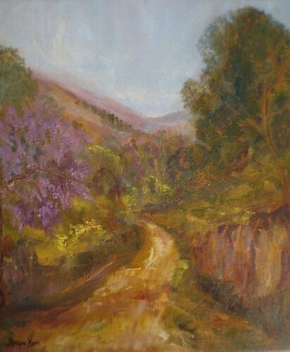 Jacaranda Drive in the Nilgiris di Deepa Kern, Pittura in vendita su Singulart