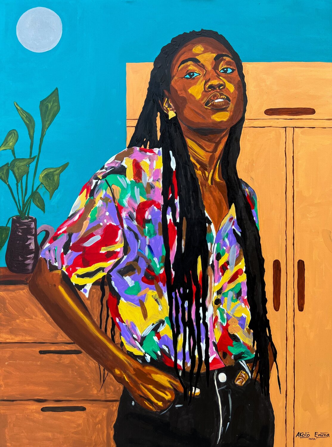Adaora's coat of many Colors Emmanuel Akolo Originalgemälde zu verkaufen