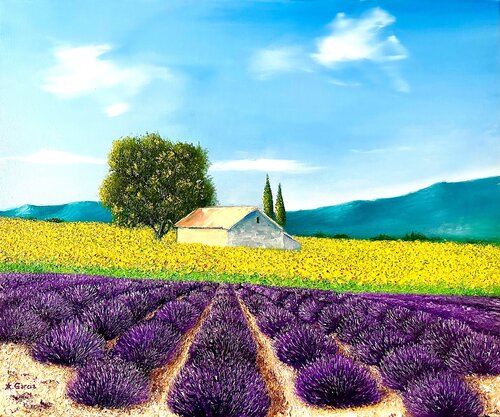 Lavandes et tournesols à Valensole by Alain Garcia, Painting for Sale on Singulart