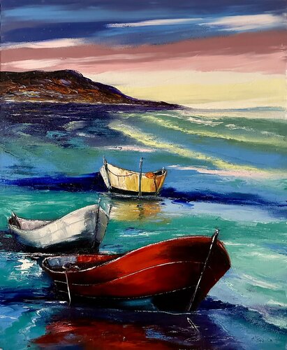 Les trois barques by Alain Garcia, Painting for Sale on Singulart