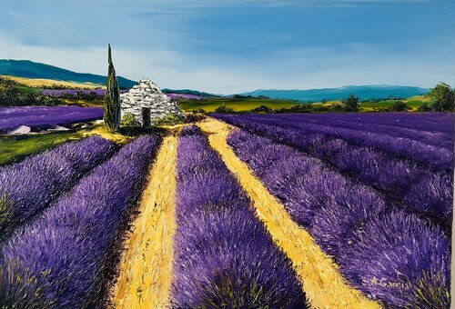 Borie et lavande en Provence by Alain Garcia, Painting for Sale on Singulart