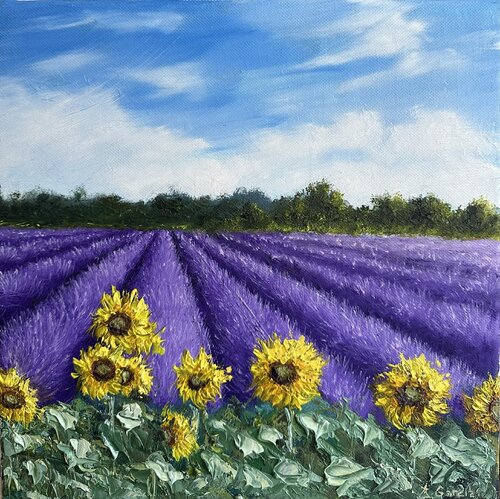 Lavandes et tournesols en Provence van Alain Garcia, Schilderij te koop op Singulart