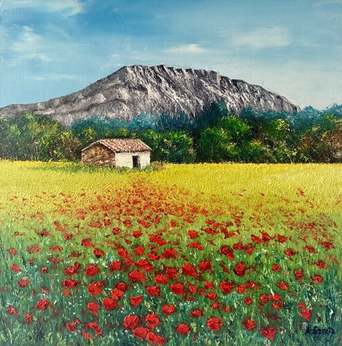 Coquelicots et Sainte Victoire van Alain Garcia, Schilderij te koop op Singulart