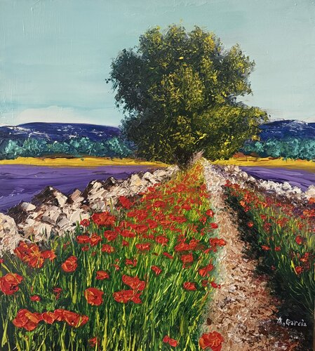 Le Chemin aux Coquelicots by Alain Garcia, Painting for Sale on Singulart
