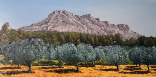 Champ d'oliviers à la Sainte Victoire von Alain Garcia, Malerei kaufen auf Singulart