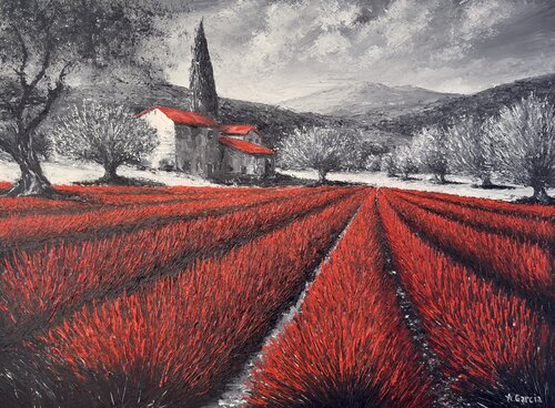 Les lavandes écarlates by Alain Garcia, Painting for Sale on Singulart