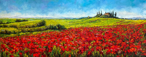 Impressionistic paintings of nature "Poppies of Tuscany" van Mariia Hyhar, Schilderij te koop op Singulart