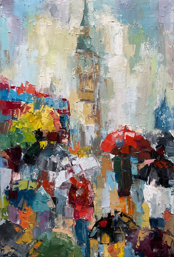 London umbrellas par Mariia Hyhar, Peinture en vente sur Singulart