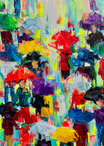 Bright umbrellas de Mariia Hyhar, Pintura a la venta en Singulart