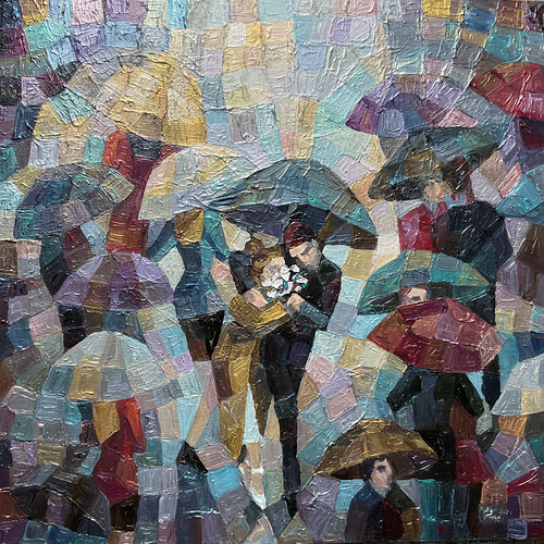 Metallic umbrellas love story von Mariia Hyhar, Malerei kaufen auf Singulart