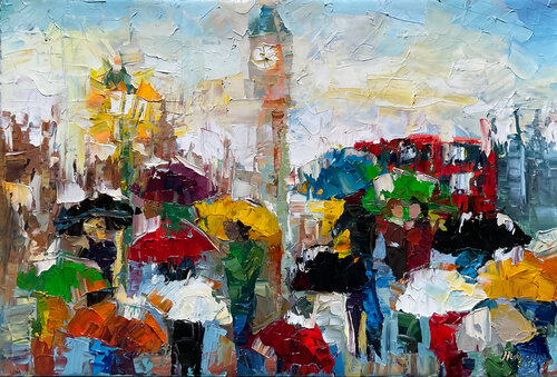 Rainy day. Umbrellas London de Mariia Hyhar, Pintura a la venta en Singulart