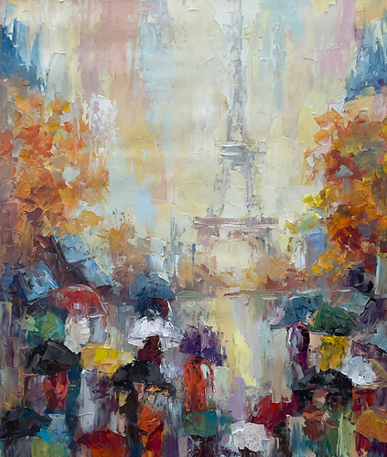 Autumn Paris umbrellas by Mariia Hyhar, Painting for Sale on Singulart