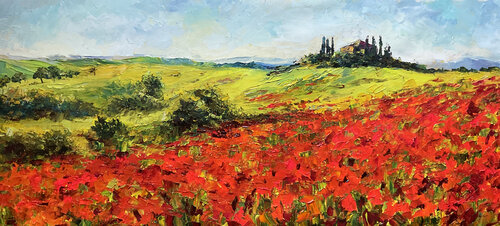 Vivid poppies. Tuscan van Mariia Hyhar, Schilderij te koop op Singulart