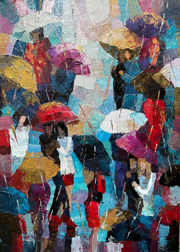 Metallic umbrellas. Some storie von Mariia Hyhar, Malerei kaufen auf Singulart