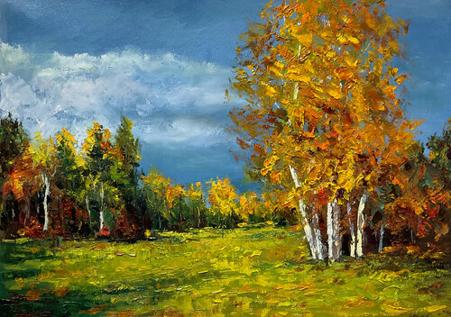 Sun after rain. Autumn di Mariia Hyhar, Pittura in vendita su Singulart