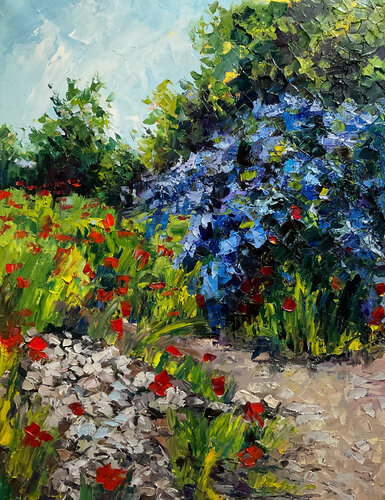 Lilac valley with popies 2 van Mariia Hyhar, Schilderij te koop op Singulart