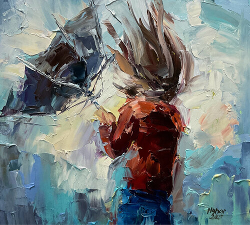Black Umbrella. Windy day Mariia Hyhar